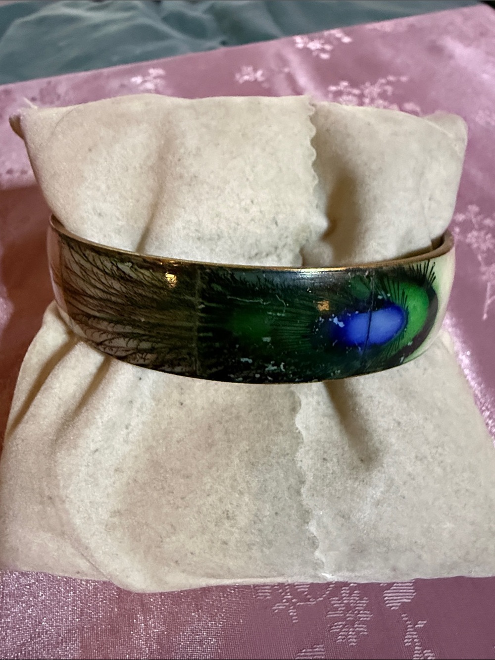 Peacock Feather mother-of-pearl Bracelet - Green Blue Accent